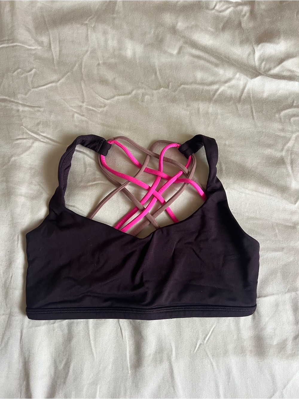 lululemon athletica Black Sports Bralette with Pink and Taupe Strappy Back